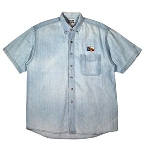 Most Wanted Vintage Denim Shirt Mens M Blue Light Wash Billy Bobs‎ Texas Western